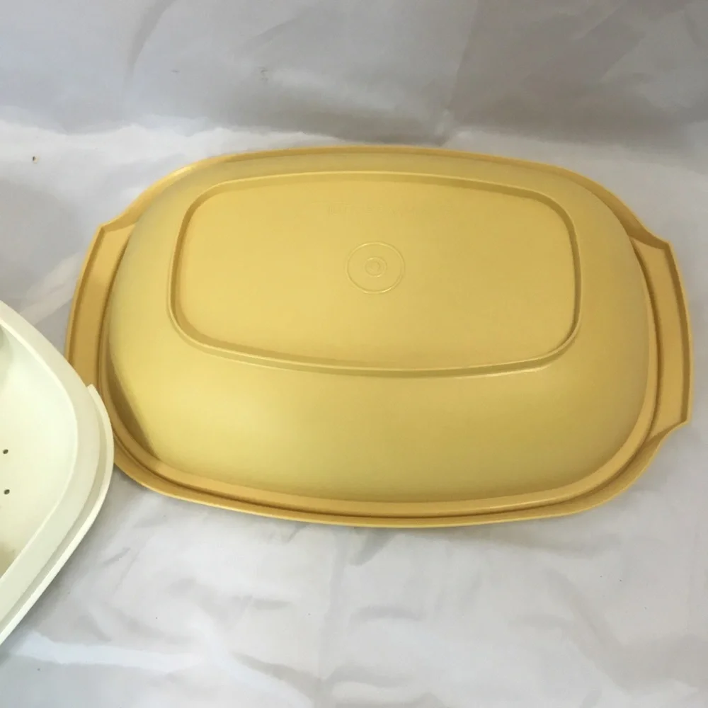 Tupperware Microwave Vegetable Steamer w/ Divider Harvest Gold #1273 4 Pc VTG